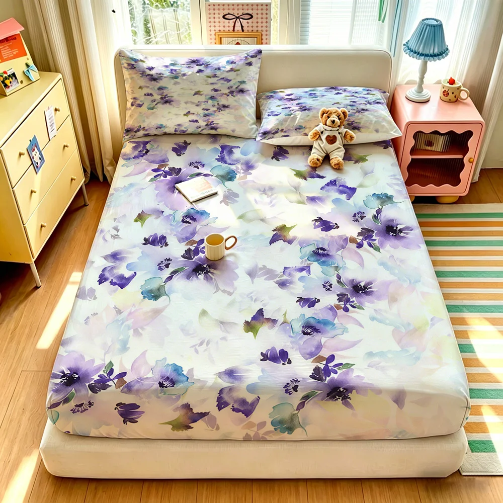 3pcs Light Purple Lavender Floral Watercolor Duvet Cover Set No Comforter 1 Quilt Cover 2 Pillowcases Machine Washable Home B