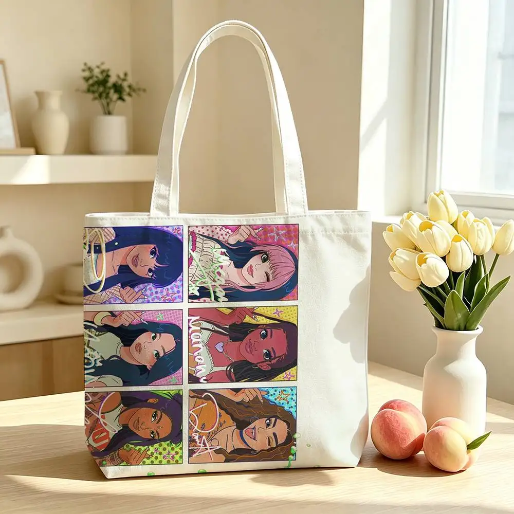 Pop Girl Group K-KATSEYE  Printed Canvas Tote Bag Shoulder Bag Commuter Mommy Shopping Bag