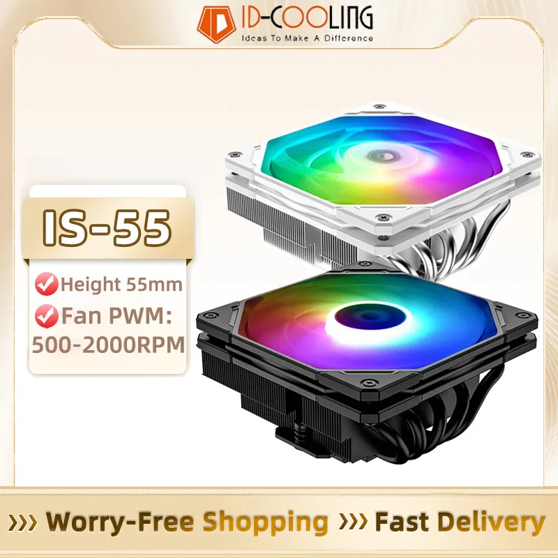 ID-COOLING IS-55 CPU Cooler 5 HeatPipes ARGB Air Cooling Radiator Down Pressure Low Profile Cooler for LGA1200/1700/115X AM4 AM5