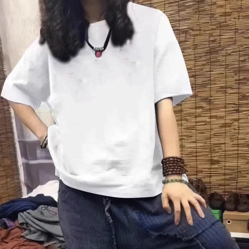 Y2k nova harajuku simples moda preto camiseta cor sólida commute retro manga curta rua wear camiseta topos tendência versátil