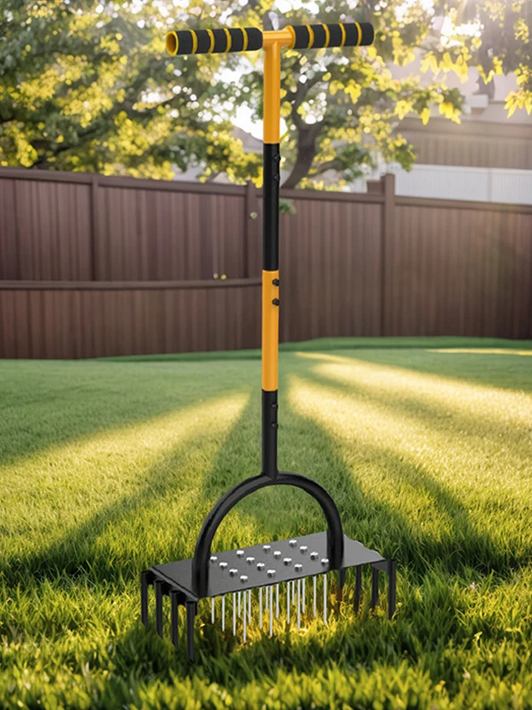 

Ручной сверхмощный аэратор для травы 2 в 1, аэрация шипа для травы 96 см с Т-образной ручкой и 16 шипами, 8 ядер для воспроизведения здоровья лужайки