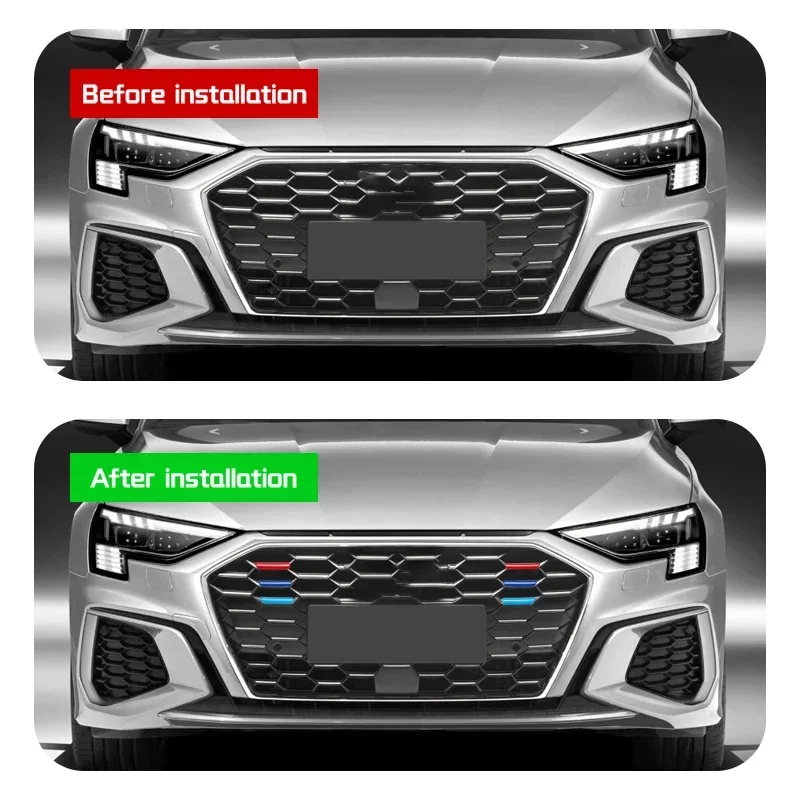 For Audi A3 8Y 2023 2022 2021 To Sline Car Front Grill Stripes Covers Grid Stripes Clip Motorsport Decoration Stickers Styling