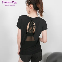 Summer Women Loose Yoga Shirts Thin Mesh Hollow Out Short Sleeve Sport T-shirts Quick Dry Gym Fitness Running Workout Top Blouse