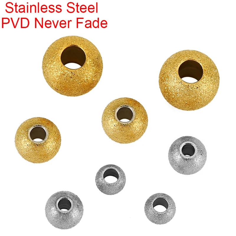 20pcs 4 5 6 8 mm Stainless Steel Large Hole Beads Lot PVD Never Fade Bracelets Necklace Spacer Beads Jewelry Making Accessories