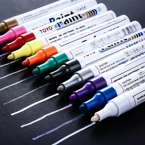 Imagen 2 del producto Pluma de marca aceitosa para neumáticos de rueda de coche, resistente al agua, blanca, pluma de pintura para neumáticos de goma, marcador de pintura permanente de Metal para Cd, retoque de Graffiti