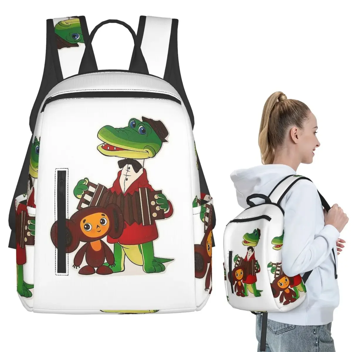 

Cheburashka And Gena Backpack Student Boys Girls BookBag Children School Bag Computer Shoulder Bags for Men Women