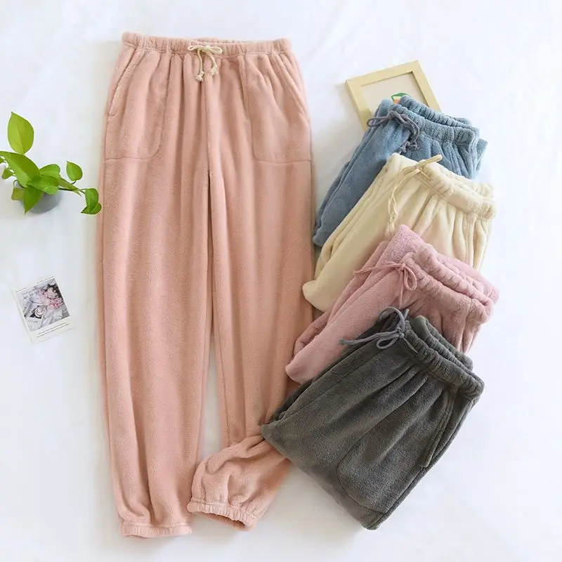 

Couple Flannel Plush Thickened Pajamas Long Trouser Women's Home Pants Coral Velvet Trousers for Autumn and Winter Warm Pants