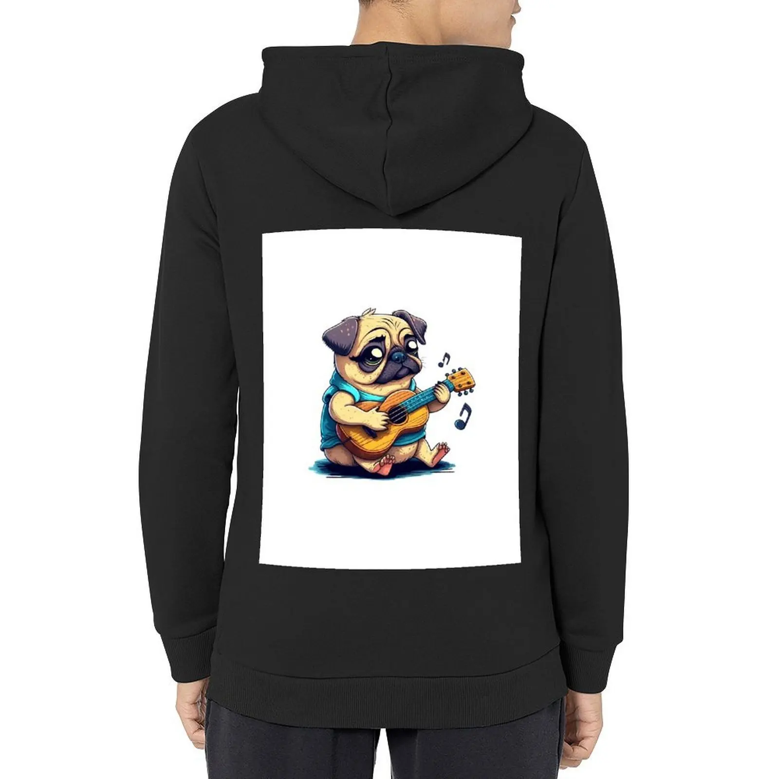 

Cute Cartoon Pug Dog Playing Ukulele Hoodie mens clothes blouse aesthetic clothing autumn clothes man hoodie
