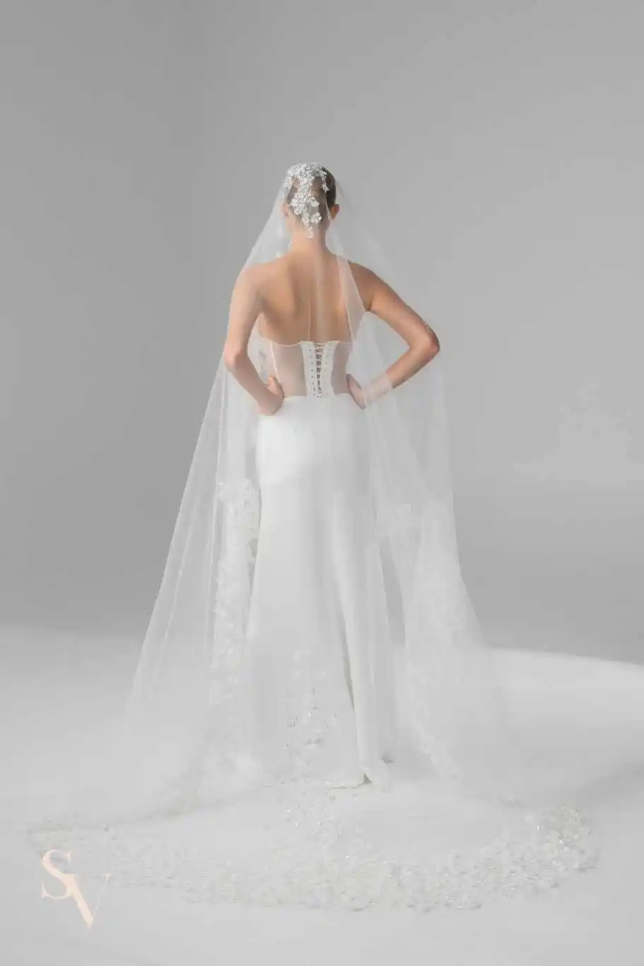 طرحة زفاف لامعة مزينة بالترتر طول الكاتدرائية طبقة واحدة حجاب الزفاف حافة مزخرفة للعروس فيلو دي كابيزا مخصصة #5