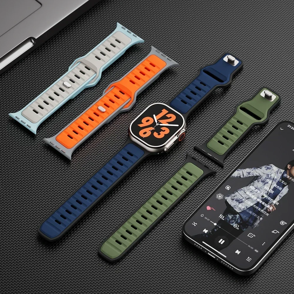 Cinturini in silicone di design per cinturino Apple Watch ultra2 49mm Serie 10 46mm NUOVO braccialetto sportivo per iwatch 9 8 7 6 5 SE 42mm-45mm 44mm