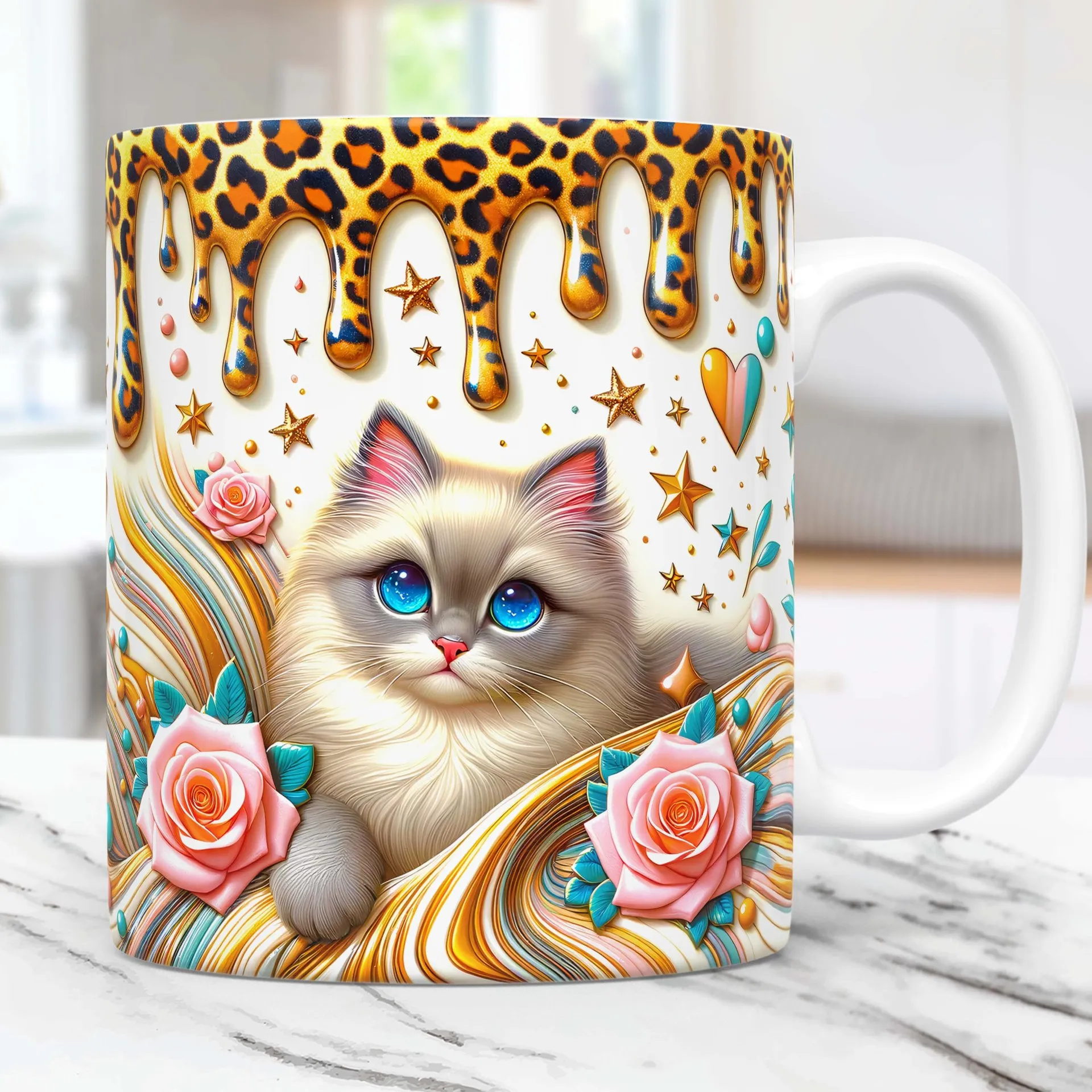August Store New 3D Cream Cat Coffee Mug, New Ceramic Cup