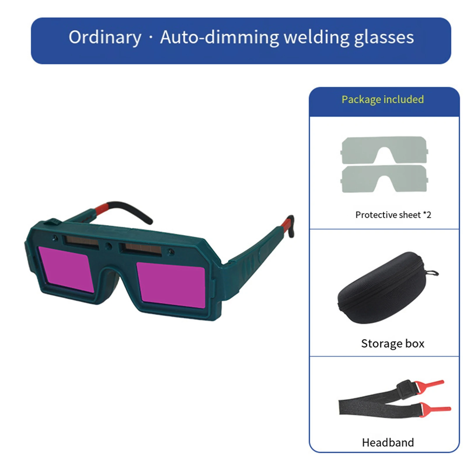 

1 Set Dimming Welding Glasses Arc Welding Solar Special Anti-glare Glasses Set 5.9inch*2.36inch Protective Sheet Welding Parts