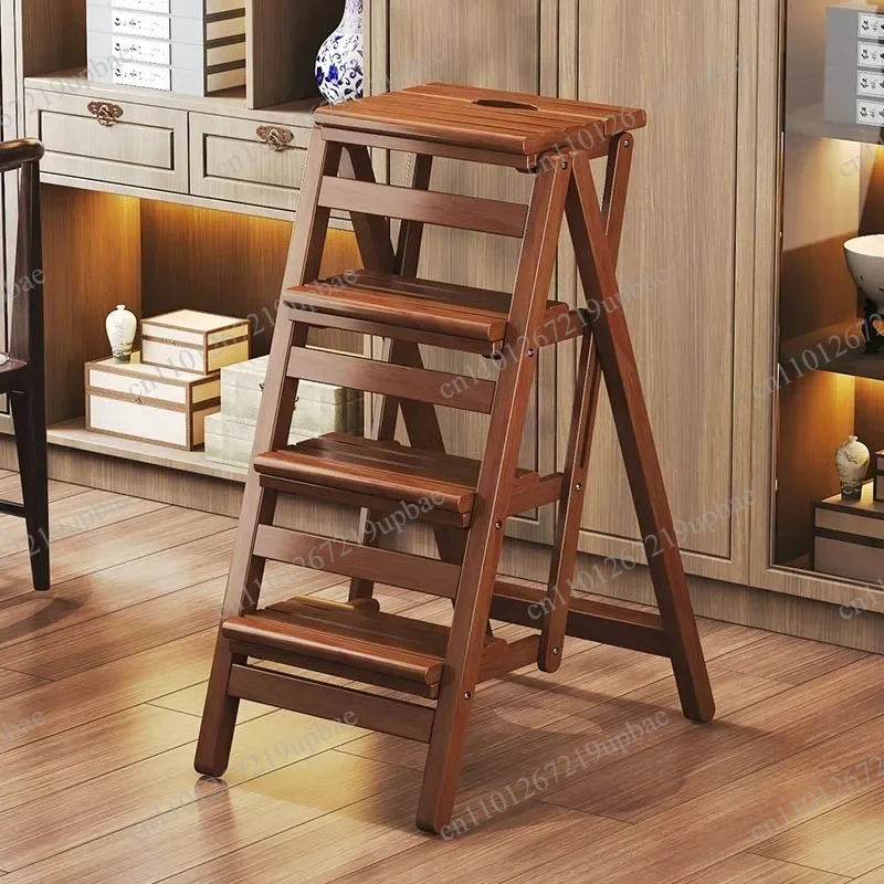 

Bamboo Wood 2 Step Folding Ladder Chair Multifunctional Space Saving Stool Hat Rack Plant Rack for Kitchen