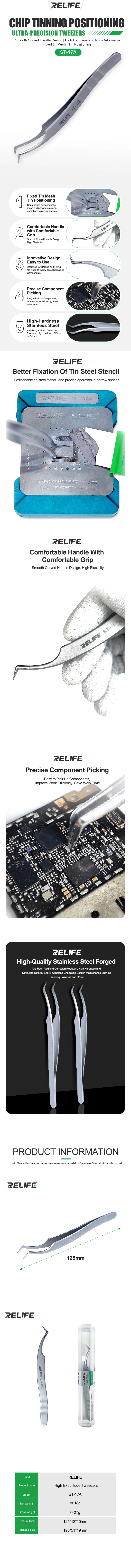RELIFE ST-17A Ultrapräzisionspinzette für IC-Chip-Verzinnungspinzette, Zinnpflanzung, BGA-Schablone, festes Reparaturwerkzeug – Detail 1