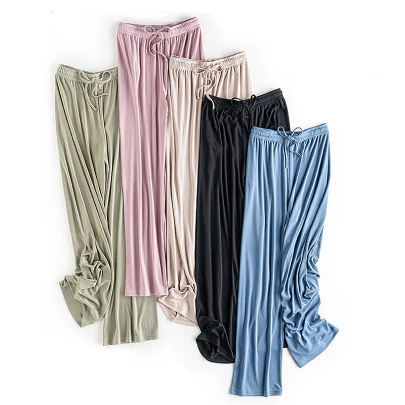 Fdfklak coreano gelo seda primavera verão sleepwear calças para as mulheres nova fina perna larga pijamas pant casual fora wear calças