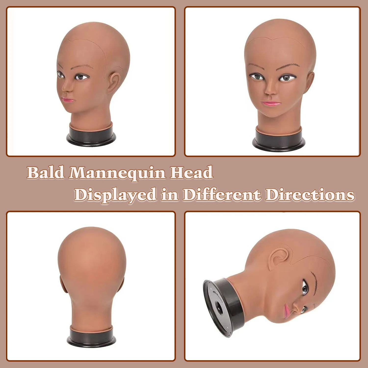 Afro Cosmetology Mannequin Head Bald Manikin head for Wigs Making Wig Display Hat Display Glasses Display with Free Clamp