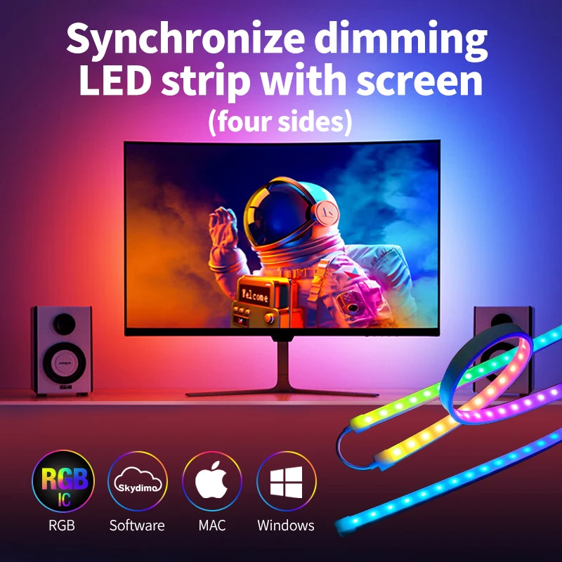 Luzes de tira LED com controle APP, retroiluminação ambiente, 4K, tela do monitor do computador, sincronização de cores, atmosfera do jogo, lâmpada de decoração, PC