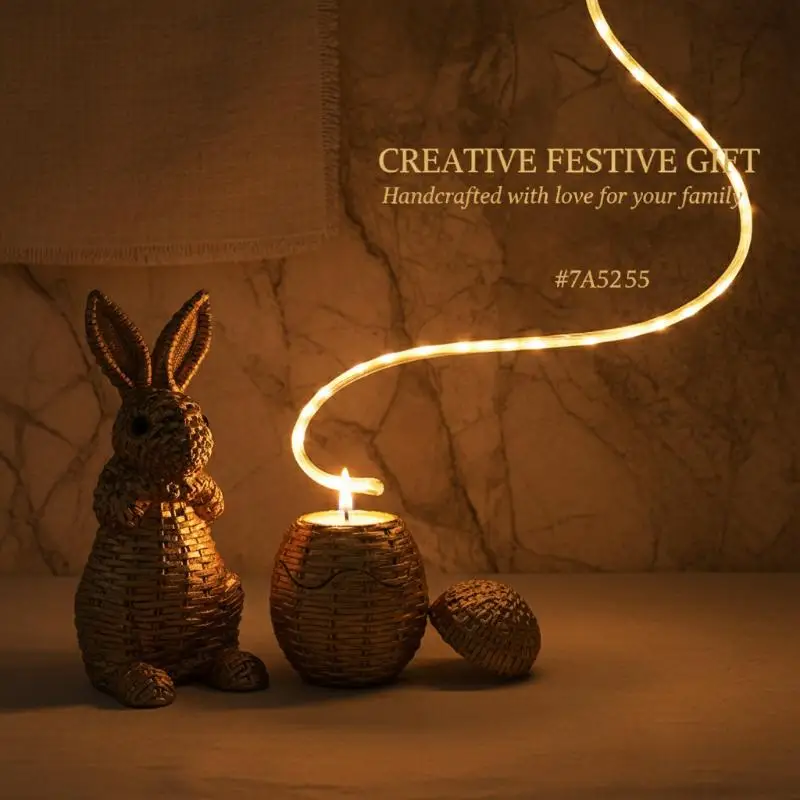 New Rattan Effect Resin Bunny Easter Decor,Table Rabbit Easter Decorations,Spring Bunnies Decoration Statue Figurine