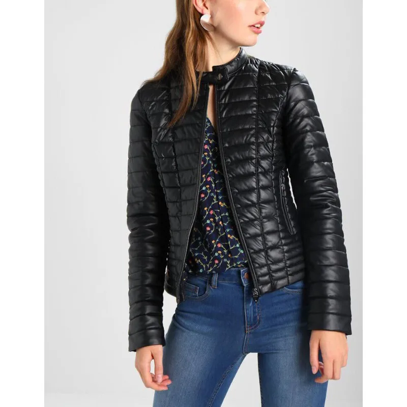 

Women Soft Quilted High Quality Coat Genuine Sheepskin Real Leather Black Jacket