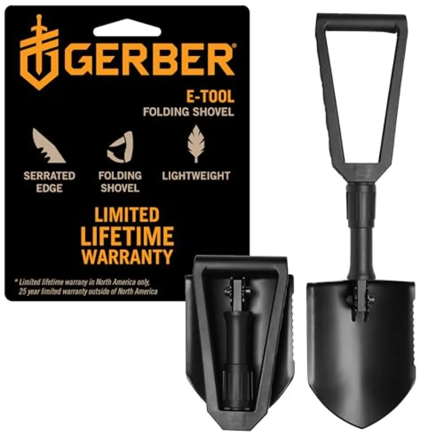 Gear Military Style Tactical Folding Spade E-Tool, Heavy-Duty All Purpose Camping and Emergency Car Shovel with Serrated Edge, - view 2
