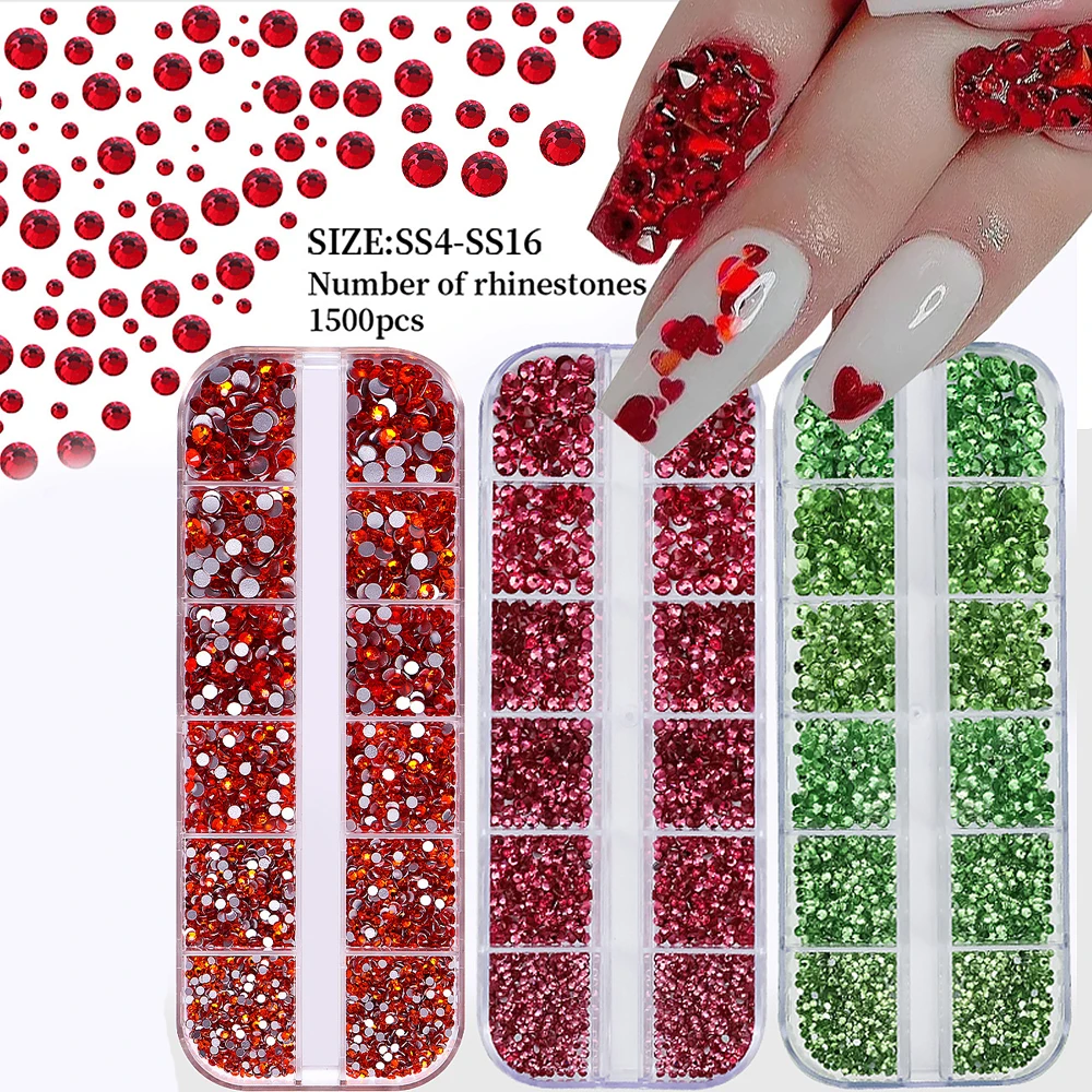 12 griglie SS4-SS16 Multi-size AB Crystal Nail Strass fondo piatto Crystal Clear Diamond Gems decorazione per unghie fai da te pietre Strass