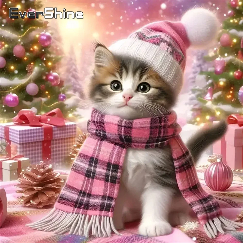 Evershine Katze Diamant Malerei Tier Neue Ankunft Stickerei Baum Voll Platz Runde Diamant Mosaik Winter Weihnachten Geschenk