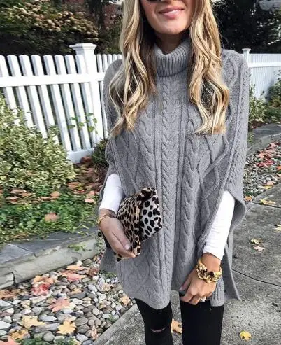 Autunno e inverno maglia da donna collo alto pasta fritta colpi di scena nodo manica a pipistrello maglione diviso maglione semplice allentato da donna