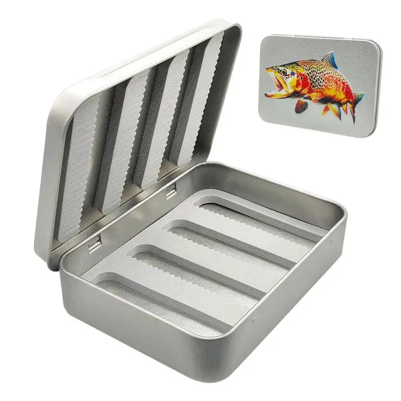 

Fly Fishing Box Large Metal Fishing Hook Box Trout Fly Print Flyfishing Storage And Organization Box Fishing Accessories For