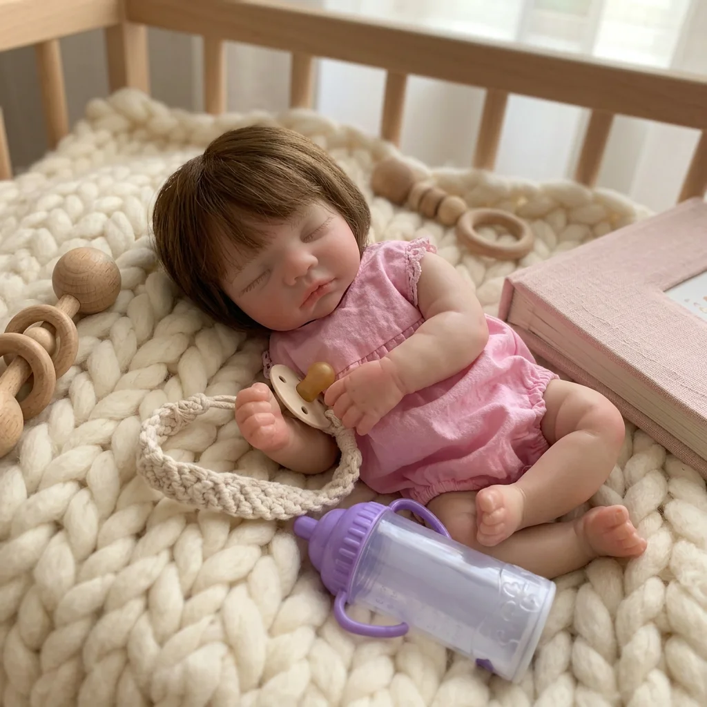 10 Inch Full Body Solid Silicone  Rooted Hair Closed Eyes Sleeping Design Hand Painted Waterproof Lifelike Real Touch Bebe
