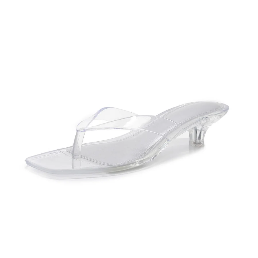 Französische Minimalistische Transparente Pantoletten für Damen 2026 Neue Sommer-Sandalen mit Eckiger Spitze Elegante Hochhackige Kristall-Pantoletten – Detail 17