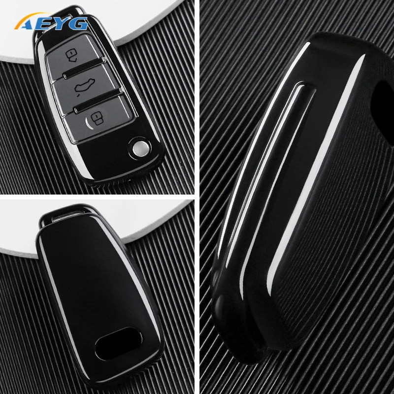 TPU Car Flip Key Case Cover Shell Fob For Audi A3 8L 8P A4 B6 B7 B8 A6 C5 C6 4F RS3 Q3 Q7 TT 8L 8V S3 Protector Holder Keyless view 6