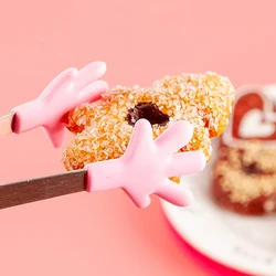 1Pcs Mini Silicone Food Clips Stainless Steel Handle Palm Stainless Steel Lovely Antiskid Snacks Tweezers Not Nirty Hand Tools