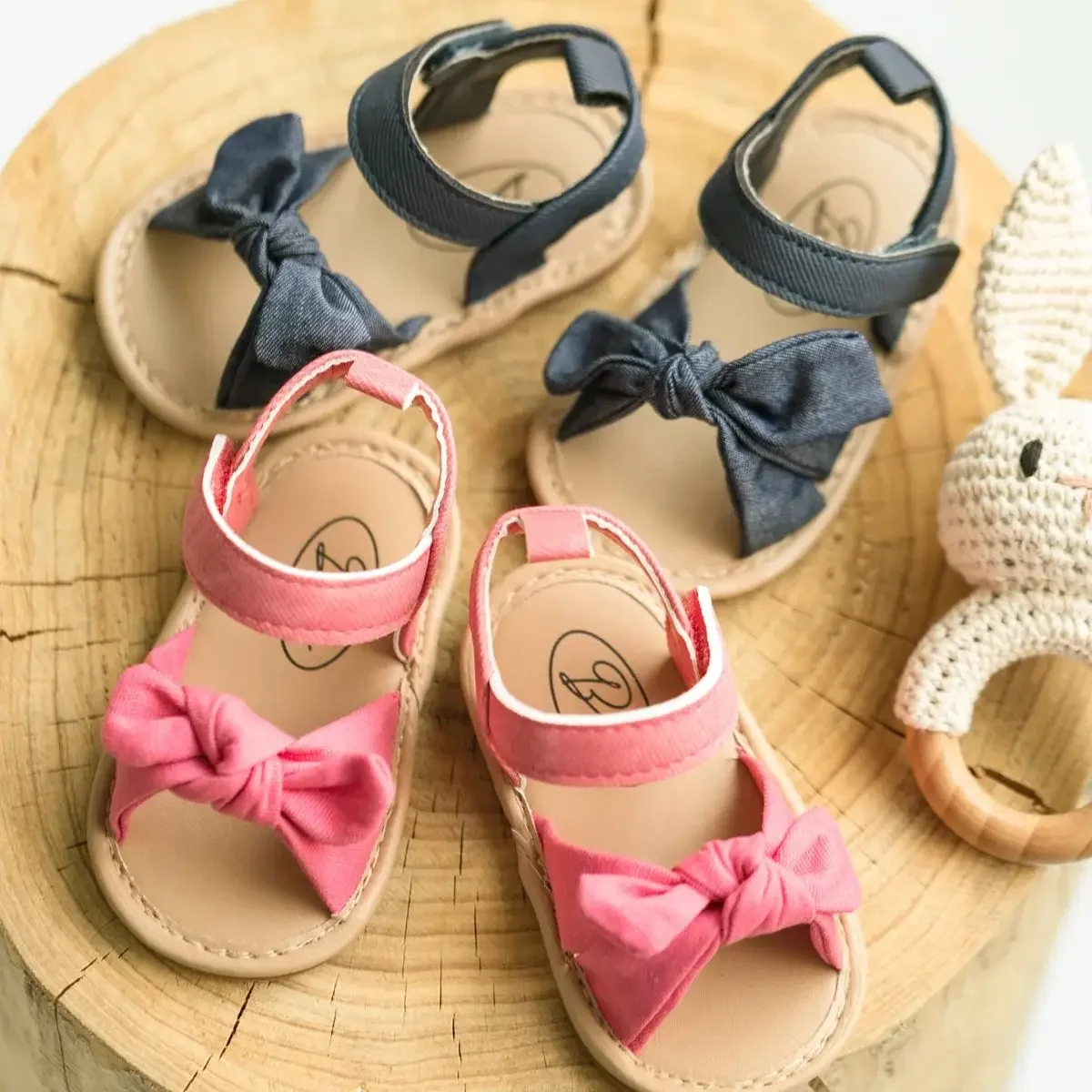 

2024 New Baby Girl Canvas Sandals Infant Girls Shoes Fashion Bow-knot Princess Rubber Sole Non-slip Toddler First Walkers