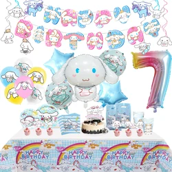 Cinnamoroll Dekoracja urodzinowa Sanrio Dog Balon z folii aluminiowej Materiały na imprezy dla dzieci Jednorazowa zastawa stołowa Baner Tło