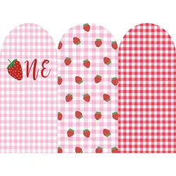 Mehofond Sweet Strawberry First Birthday Arch Cover Backdrop Pink Lattice Berry One Chaira Round Top Background Photo Studio