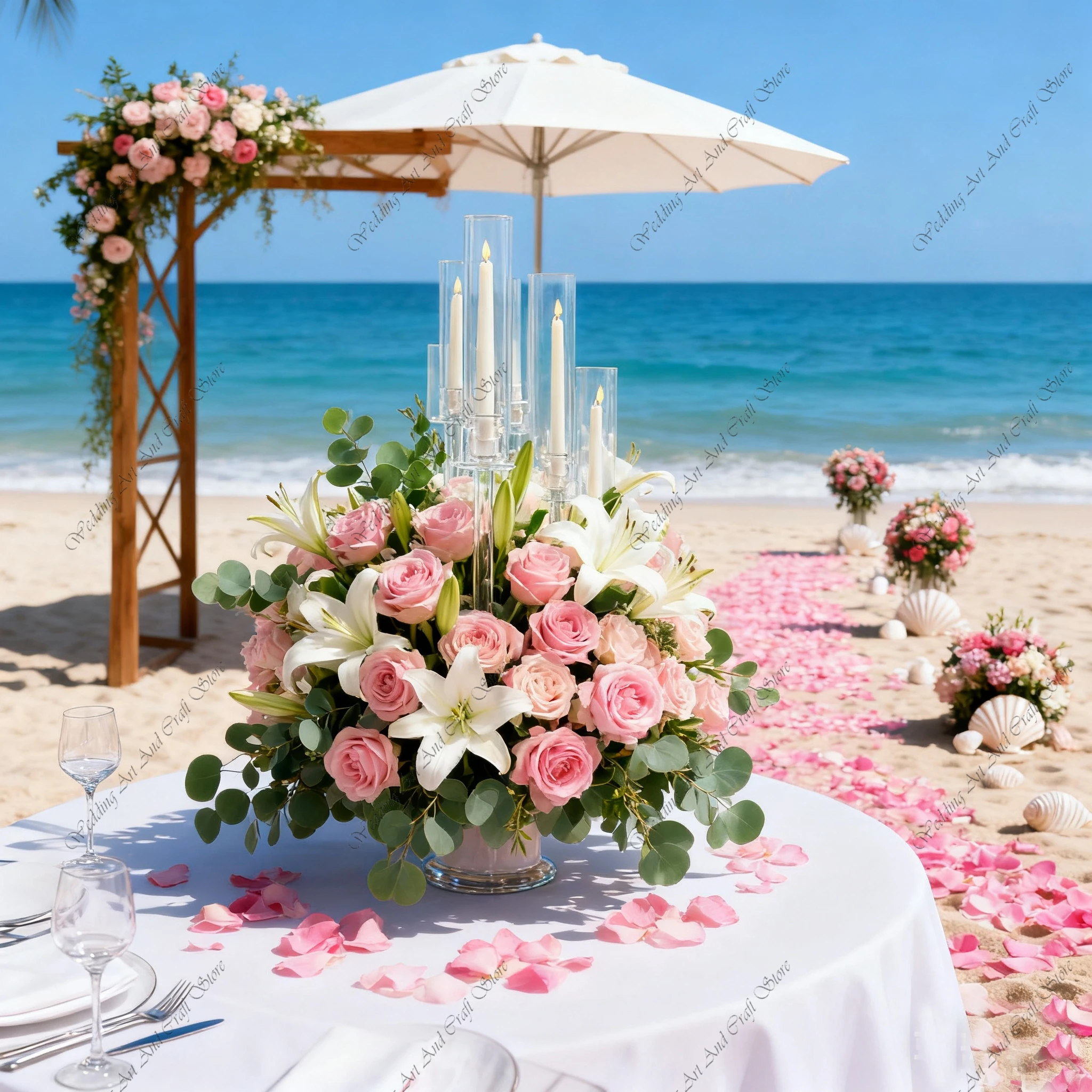 

10pcs 9 Arm acrylic Cluster Table Centerpiece Taper Candelabra Mirror Base Clear Candle Holder for Votive Pillar Candles hh56