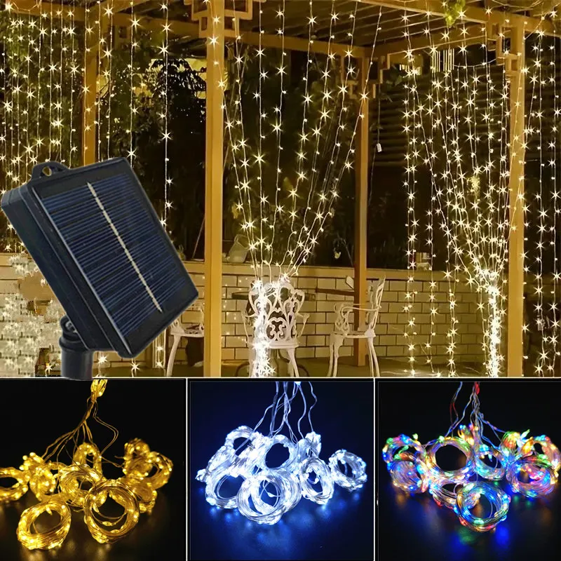 LED Garland Festoon Fairy Curtain String Light 3/6M Wedding Garden Outdoor Holiday Light Christmas Decor Solar Home Party Decor