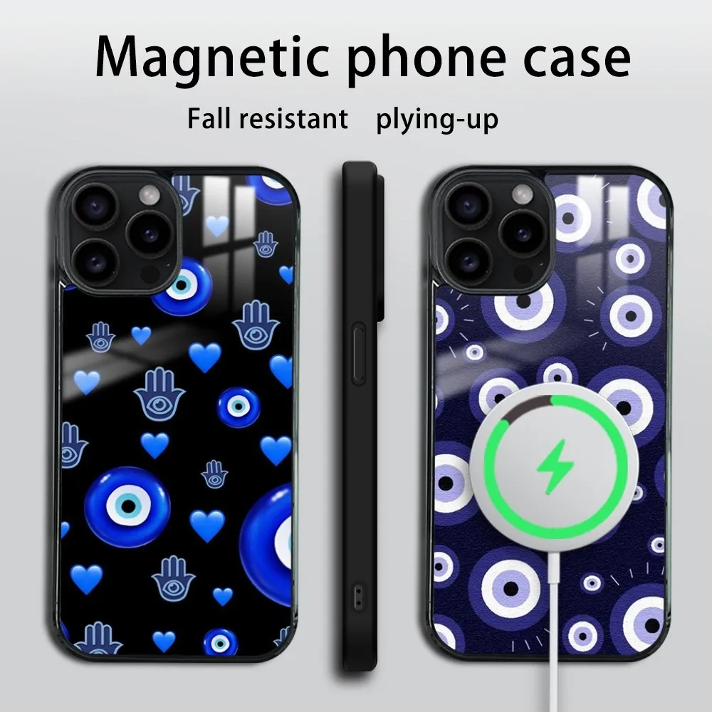 Blue Eye Nazar Boncugu Evil Phone Case For iPhone 16 15 14 13 12 11 PRO MAX PLUS Mini Magnetic wireless mirror phone case