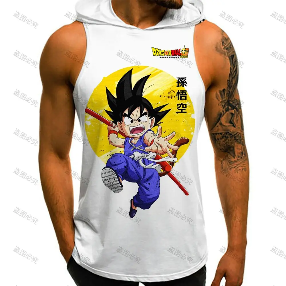 

Super Saiya Dragon Ball Z Top Fashion Vest With Hood Men's Clothing New Gym Harajuku Style T-shirts 2023 Y2k Essentials Trend