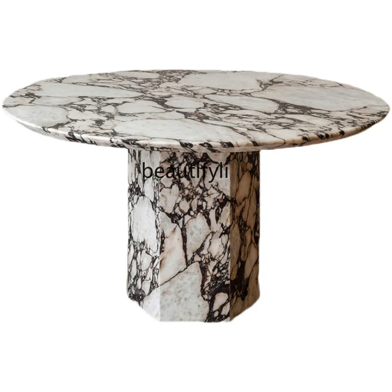 

Light Luxury Natural Marble round Dining Table Designer Simple Villa Large Apartment Dining Table Negotiation Tea Table