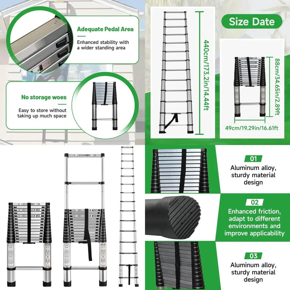 

Алюминиевая телескопическая лестница — сверхпрочная, грузоподъемность 14,5 футов, грузоподъемность 330 фунтов, складная для домашнего и наружного использования.