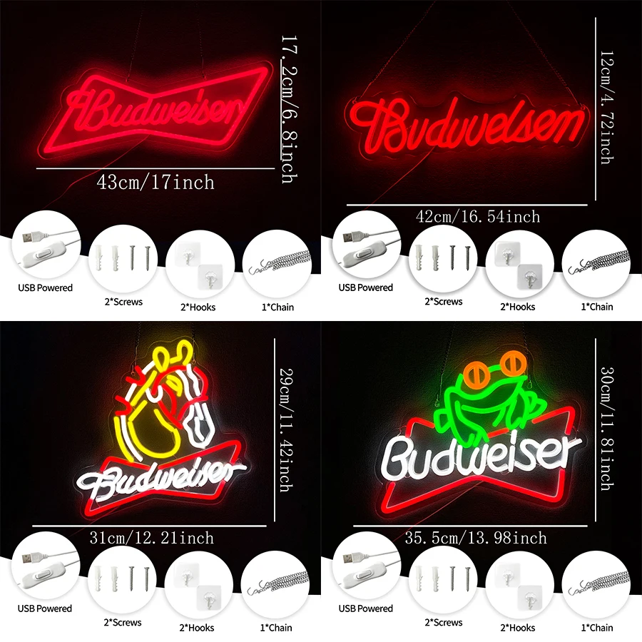 Budweiser Beer Led Neon Sign, Letter Icon Business Logo, Used For Store Doors And Windows, Restaurants, Cold Drinks Shop Decor.