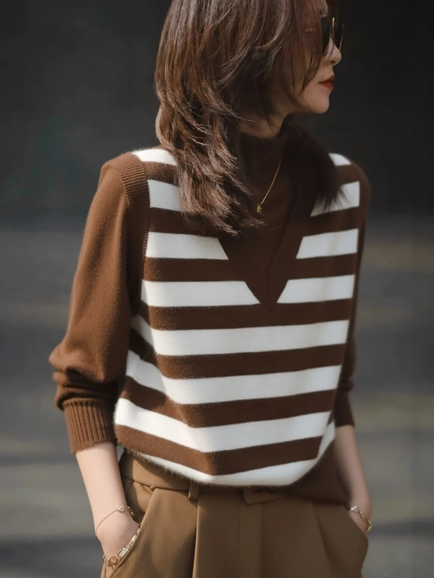 Ele مخطط اللون Blo Camere تريكو طويل Sve المرأة لينة مريحة تصميم الشتاء Faionable الكورية Sle الأعلى