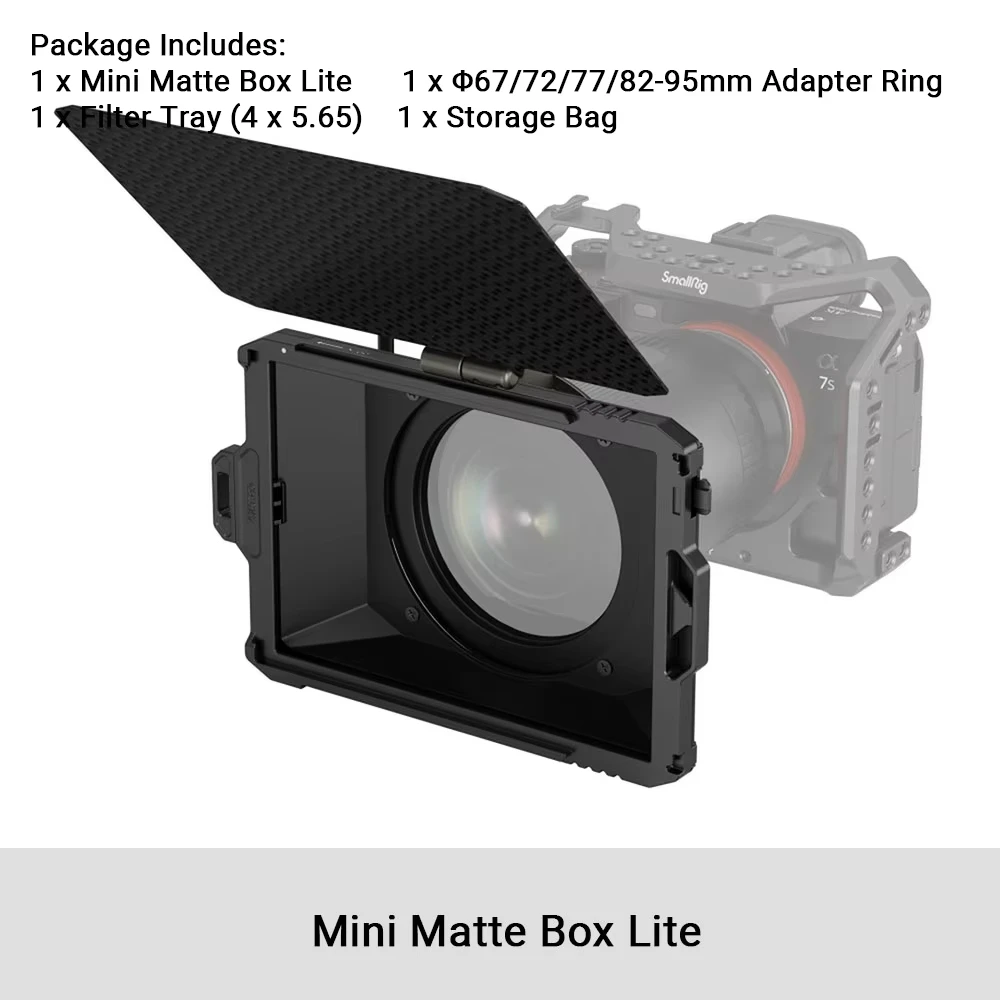 SmallRig Mini Matte Box Lite voor spiegelloze DSLR-camera's met 67/72/77/82-95mm adapterring voor standaard 52/55/58/62/67mm lens 3575