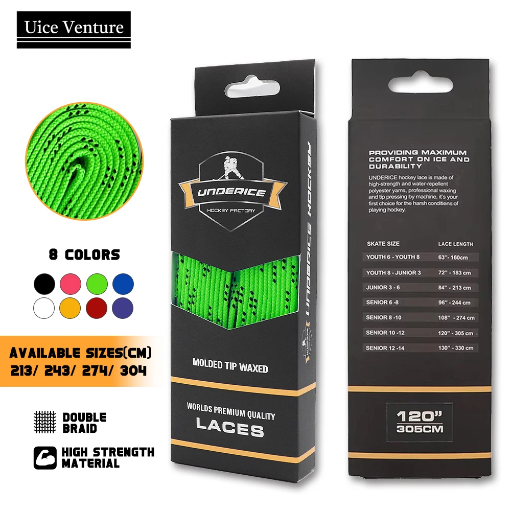UICE Ice Hockey Shoelaces Box-Packed Ice Hockey Skate Laces 84/96/108/120in Dual Layer Braid Extra Reinforced Shoelace