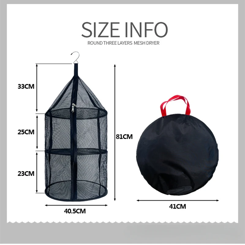 Outdoor Three-layer Sun Drying Net Large Circular Folding Fabric Storage Mesh Pocket Household Fish Fruit and Vegetable Rack