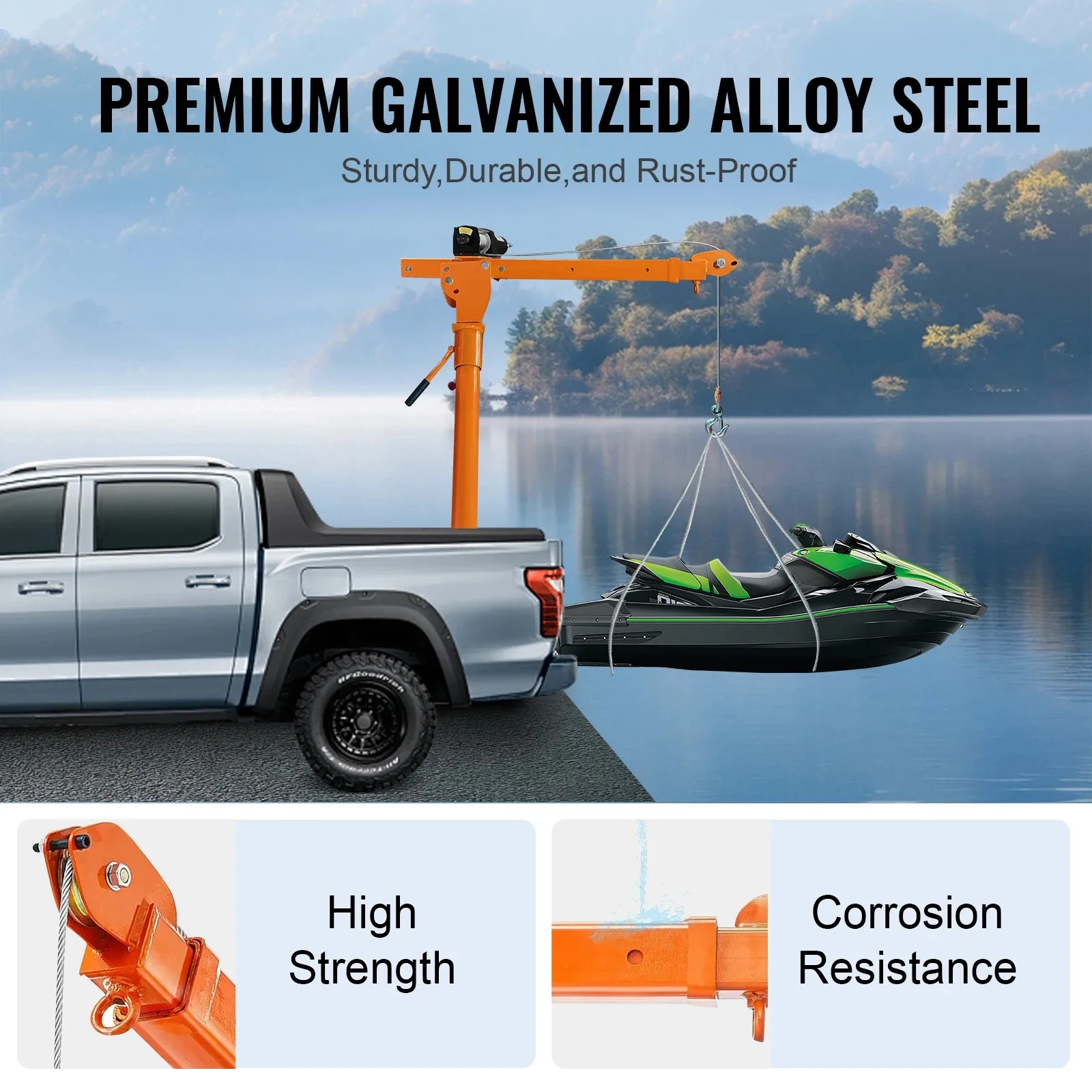 SIHAO Vehicle-mounted Crane 3500LBS Heavy Duty Truck Jib Crane Hoist, 360 Degree Swivel Foldable Construction Built-in 1100LBS Electric Winch for Daily Cargo Lifting Work, Portable Truck Mounted Crane Hoist for Pickup Truck Trailer Loading