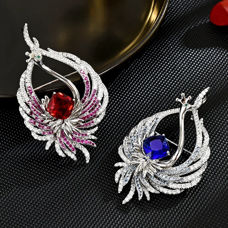 

Luxury Heavy Industry Phoenix Brooches for Women Noble Elegant Temperament Micro-inlaid Zircon Corsage High-grade Accessories