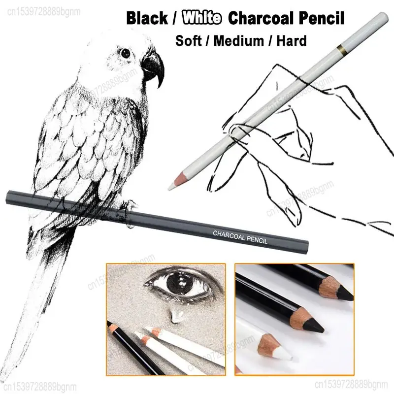 3Pcs 6Pcs Set Black White Charcoal Pencil Soft Medium Hard 4mm Lead Core Shadow Highlight Details Process For Art Sketch Drawing