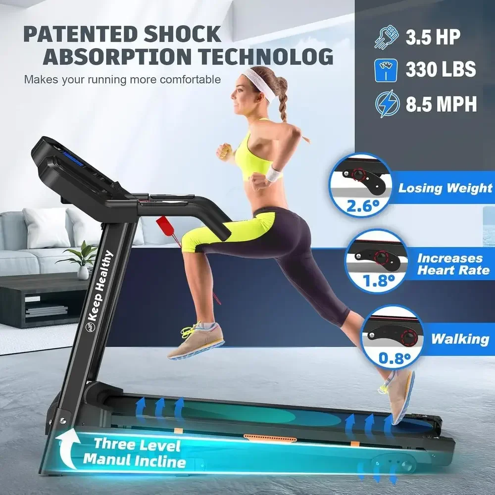 3.5HP Treadmill with Incline, 330 lb Capacity, Bluetooth & App Connectivity, Ideal for Walking, Jogging & Under Desk Use
